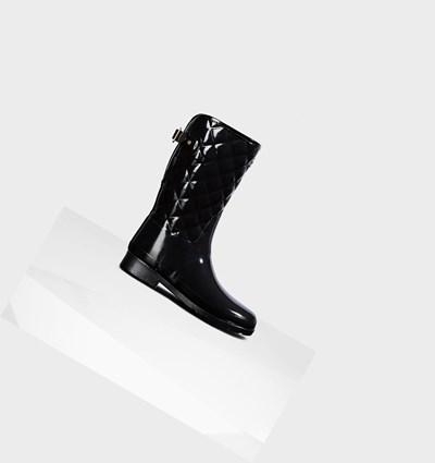 Black Hunter Refined Slim Fit Adjustable Quilted Women's Rain Boots | 584CXOMUD
