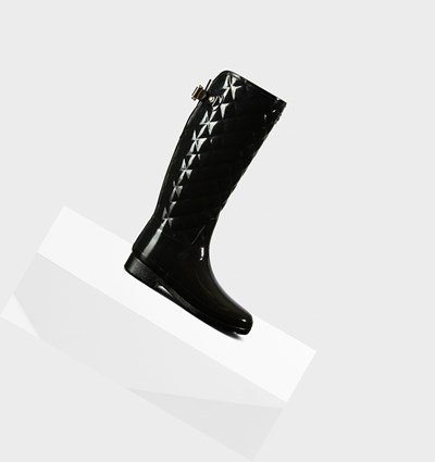 Black Hunter Refined Slim Fit Adjustable Quilted Women's Rain Boots | 786LRUAEK