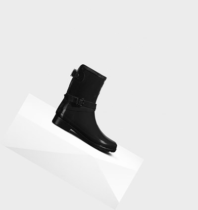 Black Hunter Refined Slim Fit Adjustable Gloss Women's Rain Boots | 817KEZLHF