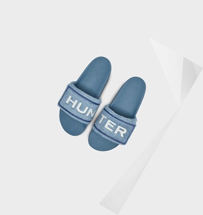 Blue Hunter Original Terry Towelling Logo Adjustable Women's Slides | 489TNWMPA
