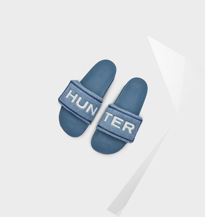 Blue Hunter Original Terry Towelling Logo Adjustable Men's Slides | 716YKPDMO