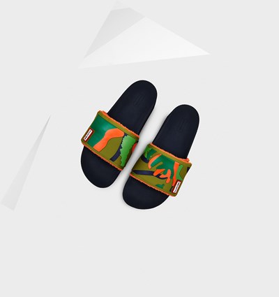 Green Hunter Original Rockpool Camo Print Adjustable Men's Slides | 967FLTJIS