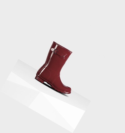 Grey Red Hunter Original Gloss Women's Rain Boots | 416OBNTLE