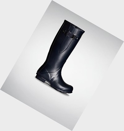 Navy Hunter Norris Field Side Adjustable Women's Rain Boots | 689ELOUKD