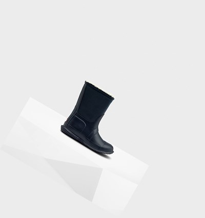 Navy Hunter Original Big Insulated Roll Top Sherpa Kids' Snow Boots | 590RYAQFL