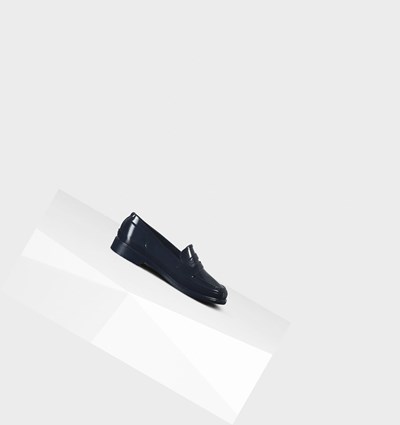 Navy Hunter Original Gloss Penny Women's Loafers | 415ZNLSRP