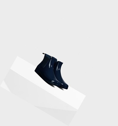 Navy Hunter Refined Gloss Slim Fit Women's Chelsea Boots | 572QZYOLD