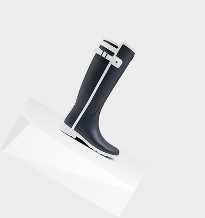 Navy / White Hunter Refined Slim Fit Contrast Women's Rain Boots | 528GDWUOB