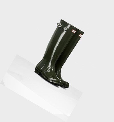 Olive Hunter Original Gloss Women's Rain Boots | 013MQANXD