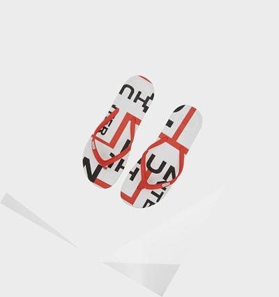 Red Hunter Original Exploded Logo Men's Flip Flops | 489ANIOVQ
