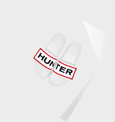 White Hunter Original Terry Towelling Logo Adjustable Women's Slides | 762QZYCSH