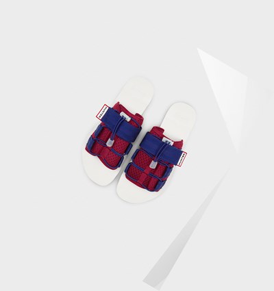 White / Red / Blue Hunter Original Beach Men's Slides | 841ANCYME